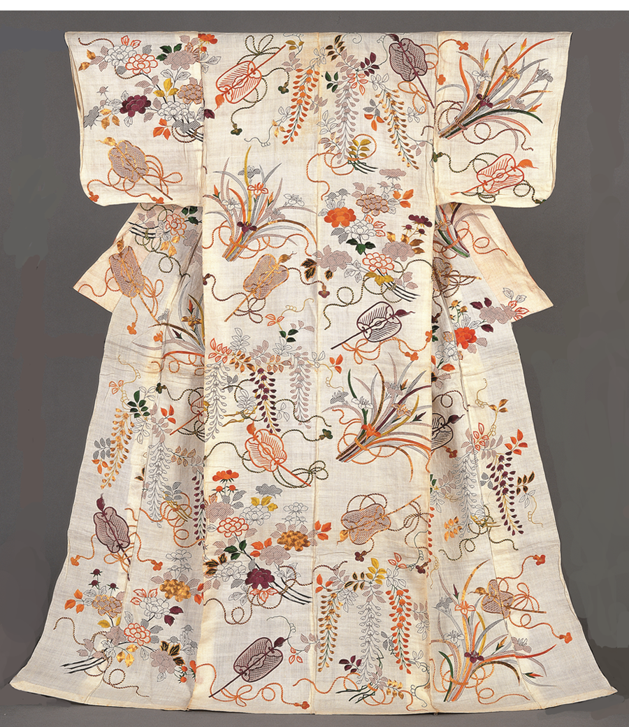 帷子 白麻地唐扇花束模様